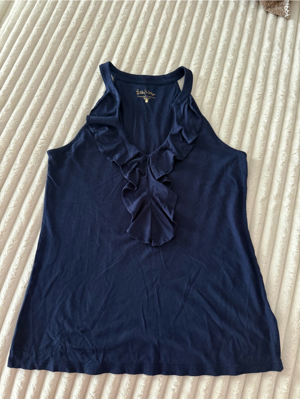 Lilly Pulitzer Navy Ruffle V-Neck Tank